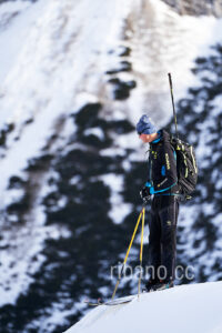 A member of the Italian Esercito team observes the athletes during the the 41th Transcavallo ski mountaineering race, on February 17, 2023 in Val Salatis, Tambre (Italy).