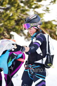 Italian athlete Martina Valmassoi competes at the 41th Transcavallo ski mountaineering race, on February 17, 2023 in Val Salatis, Tambre (Italy).