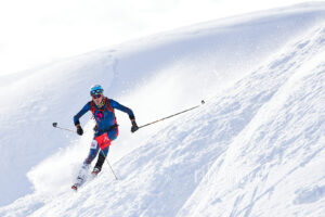 Italian athlete Enrico De Carli competes at the 41th Transcavallo ski mountaineering race, on February 17, 2023 in Val Salatis, Tambre (Italy).