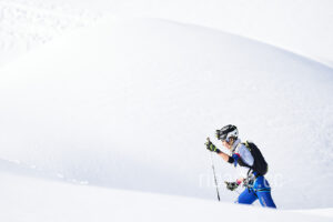 Italian athlete Alba De Silvestro competes at the 41th Transcavallo ski mountaineering race, on February 17, 2023 in Val Salatis, Tambre (Italy).