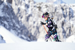 Italian athlete Martina Valmassoi competes at the 41th Transcavallo ski mountaineering race, on February 17, 2023 in Val Salatis, Tambre (Italy).