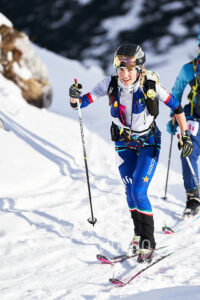 Italian athlete Alba De Silvestro competes at the 41th Transcavallo ski mountaineering race, on February 17, 2023 in Val Salatis, Tambre (Italy).